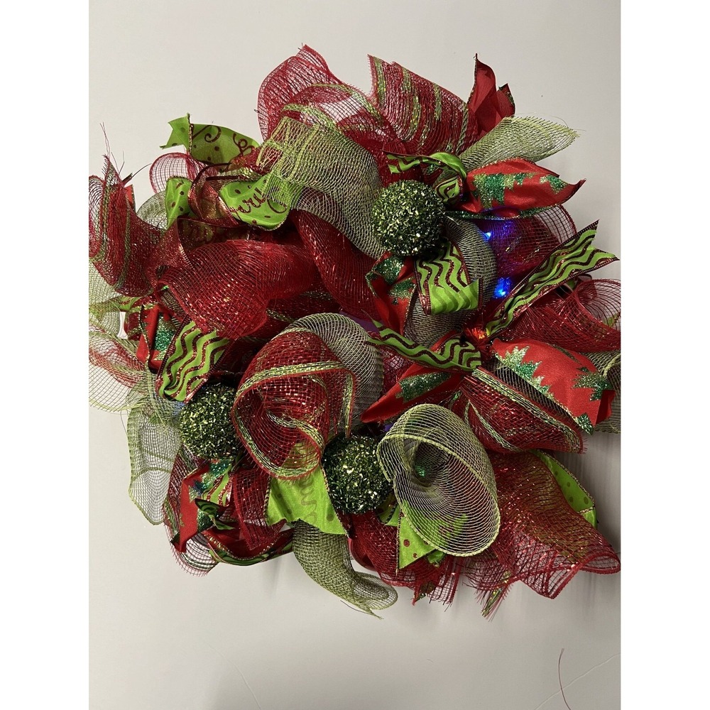 Pair Christmas Mesh Wreath With Lights & Glittery‎ Ornaments